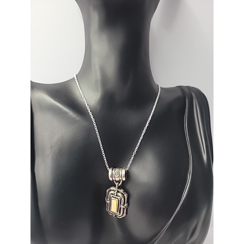 Vintage Silver Tone‎ Geometric Pendant Necklace Brown Stone BoHo Artisian Style